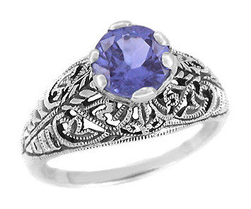 Antique Edwardian Filigree Vintage Solitaire Iolite Ring in Sterling ...