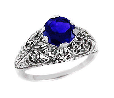 Filigree Edwardian Dome Sapphire Promise Ring in Sterling Silver ...