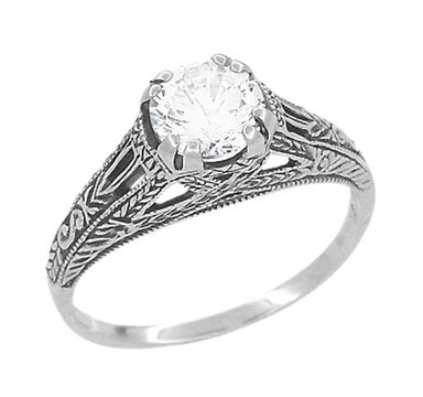 Art Deco Sterling Silver Cubic Zirconia Antique Halo Engagement Ring