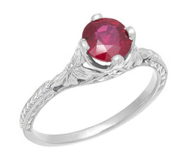 Carved Flowers Antique Inspired Filigree Art Deco Ruby Promise Ring in ...
