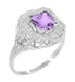 Art Nouveau Princess Cut Amethyst Ring in Sterling Silver