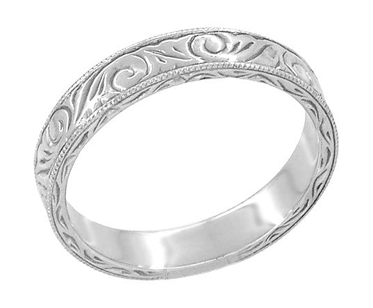 Art Deco Scrolls Engraved Unisex Wedding Band in Sterling Silver - 4mm ...