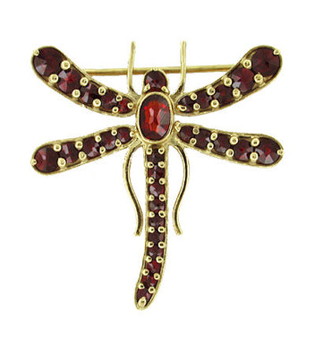 Bohemian Garnet Dragonfly Brooch in Sterling Silver Vermeil