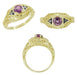 Art Deco Amethyst and Triangle Blue Sapphire Filigree Ring in 14 Karat Yellow Gold