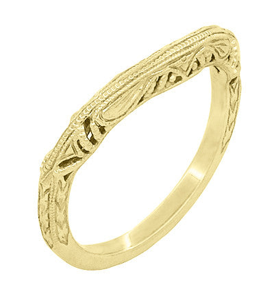 Art Deco Filigree and Wheat Engraved Curved Wedding Ring in 14 Karat Y ...