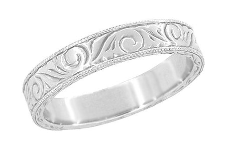 Art Deco Engraved Diamond Engagement Ring in Platinum — Antique Jewelry ...