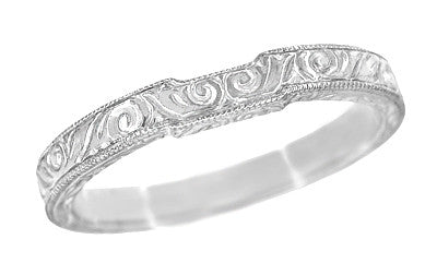 Art Deco Scrolls Contoured Engraved Wedding Band in Platinum